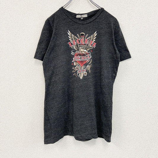 HOT LWATHEAS　半袖プリントTシャツ　両面プリント　ダークグレー　Lサイズ