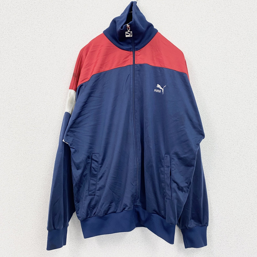 古着 used　80s　PUMA　プーマ　長袖トラックジャケット　フルジップジャージ　ワンポイントロゴ刺繍　ネイビー　７サイズ