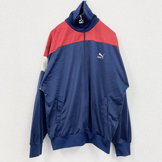 古着 used　80s　PUMA　プーマ　長袖トラックジャケット　フルジップジャージ　ワンポイントロゴ刺繍　ネイビー　７サイズ