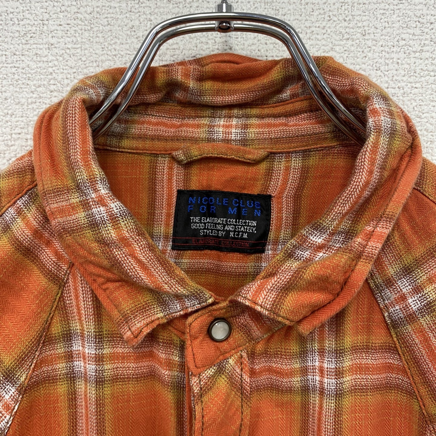 NICOLE CLUB FOR MEN　ニコルクラブフォーメン　長袖ウエスタンシャツ　チェック柄　オレンジ　46サイズ