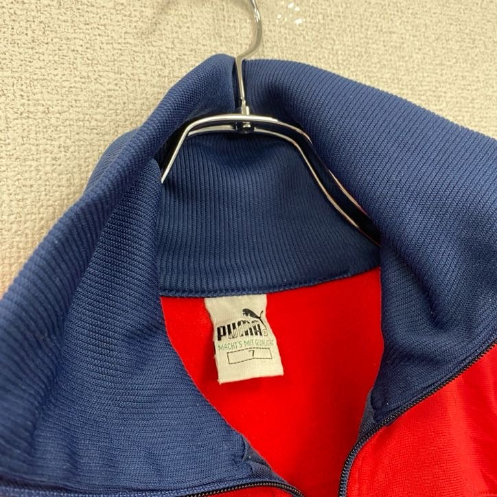 古着 used　80s　PUMA　プーマ　長袖トラックジャケット　フルジップジャージ　ワンポイントロゴ刺繍　ネイビー　７サイズ