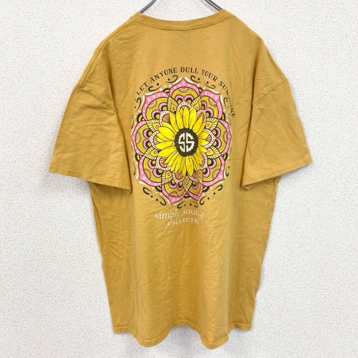 古着 used　simply southern　半袖両面プリントTシャツ　ひまわり　コットン100％　黄色　XLサイズ