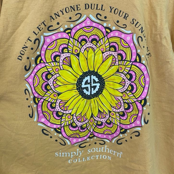 古着 used　simply southern　半袖両面プリントTシャツ　ひまわり　コットン100％　黄色　XLサイズ
