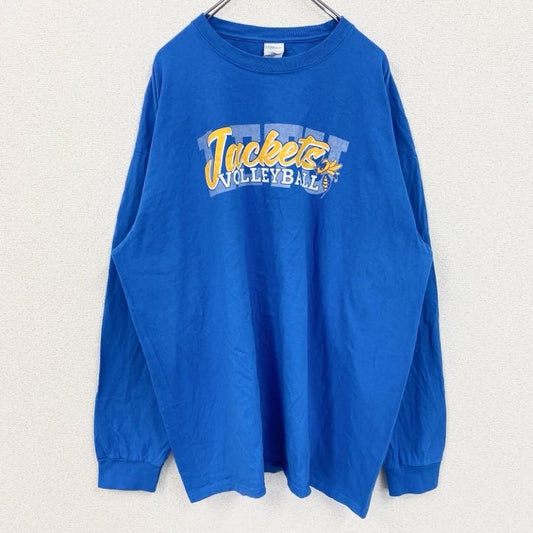 古着 used　PORT&COMPANY　長袖プリントTシャツ　ロンT　バレーボール　コットン100％　青　3XLサイズ
