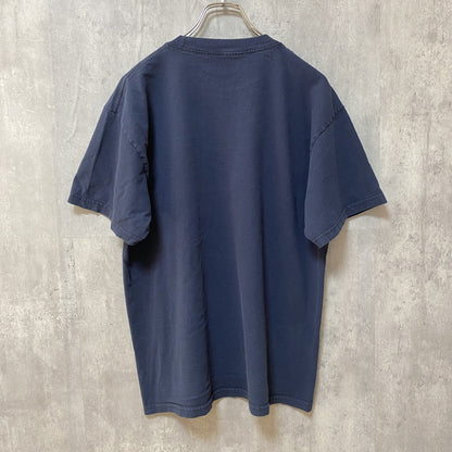 古着 used　BEATLESパロディ　半袖プリントTシャツ　ネイビー　紺　レトロデザイン　個性的　クルーネック　Lサイズ