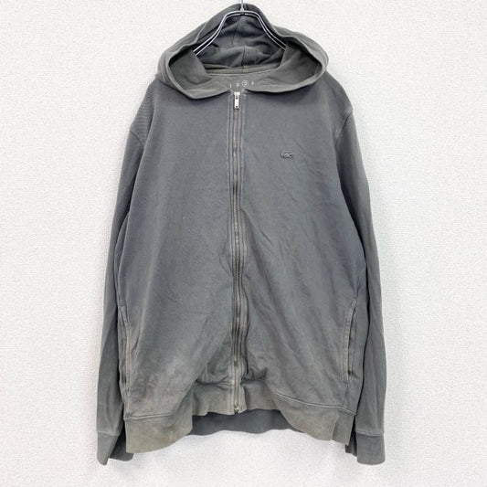 古着 used　LACOSTE　EARNEST SWEWN　ラコステ　長袖フードパーカー　レトロデザイン　フルジップ　グレー　灰　