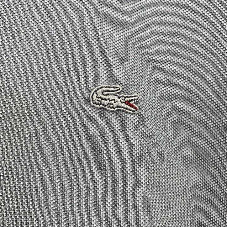 古着 used　LACOSTE　EARNEST SWEWN　ラコステ　長袖フードパーカー　レトロデザイン　フルジップ　グレー　灰　