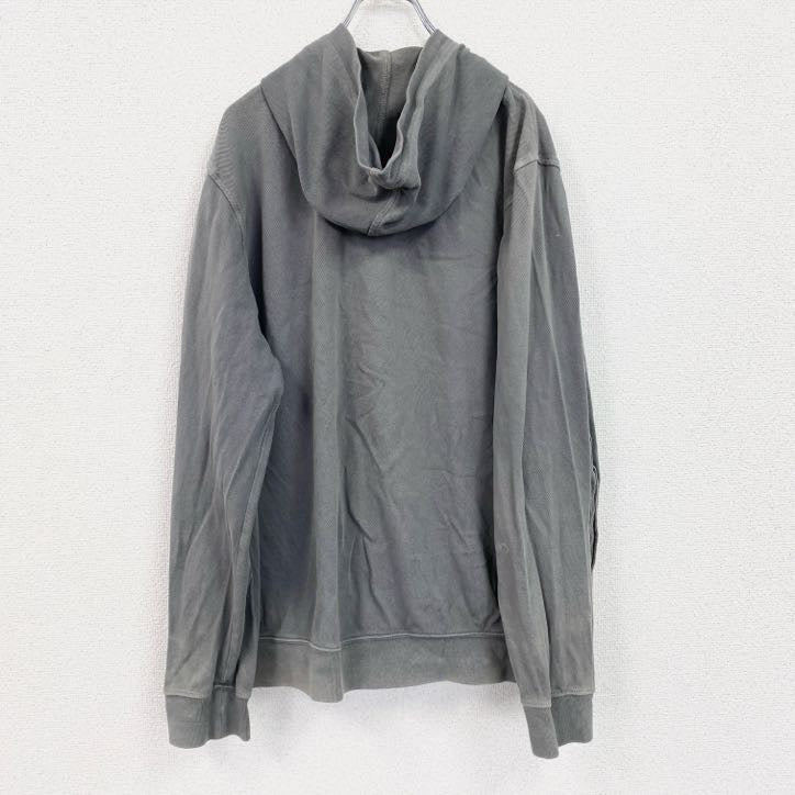 古着 used　LACOSTE　EARNEST SWEWN　ラコステ　長袖フードパーカー　レトロデザイン　フルジップ　グレー　灰　
