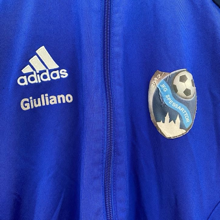 古着 used　adidas　アディダス　長袖トラックジャケット　スポーツ　サッカー　ジャージ　ロゴ刺繍　青　ブルー　Mサイズ