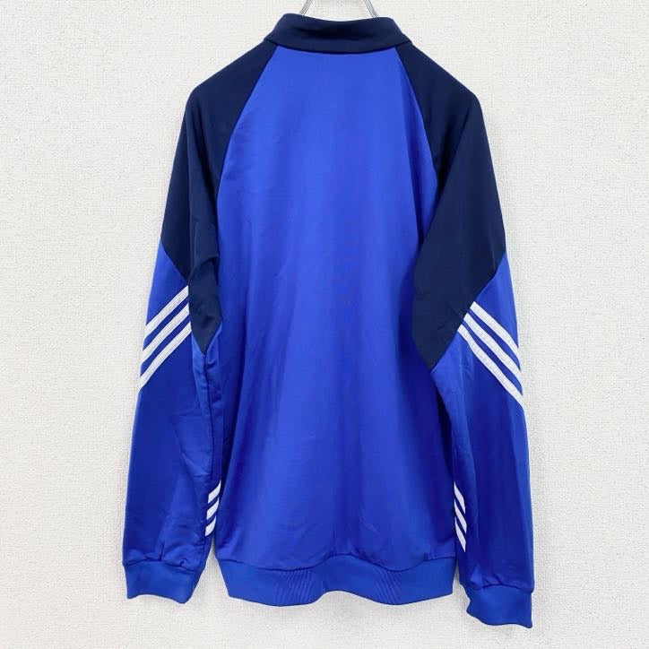 古着 used　adidas　アディダス　長袖トラックジャケット　スポーツ　サッカー　ジャージ　ロゴ刺繍　青　ブルー　Mサイズ