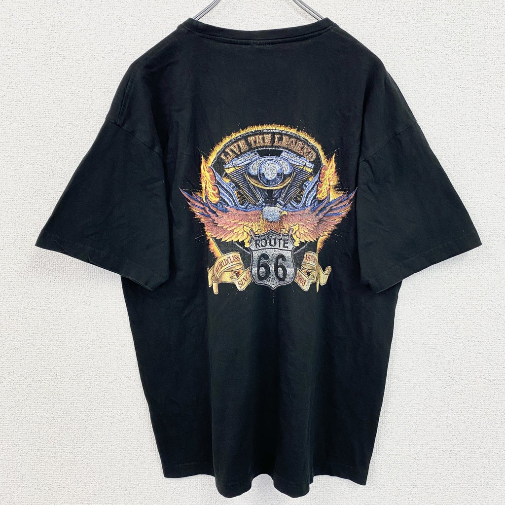 PADMA　半袖バックプリントアニマルTシャツ　Route66　イーグル　ハーレーダビッドソン風　クルーネック　黒　ブラック　XLサイズ