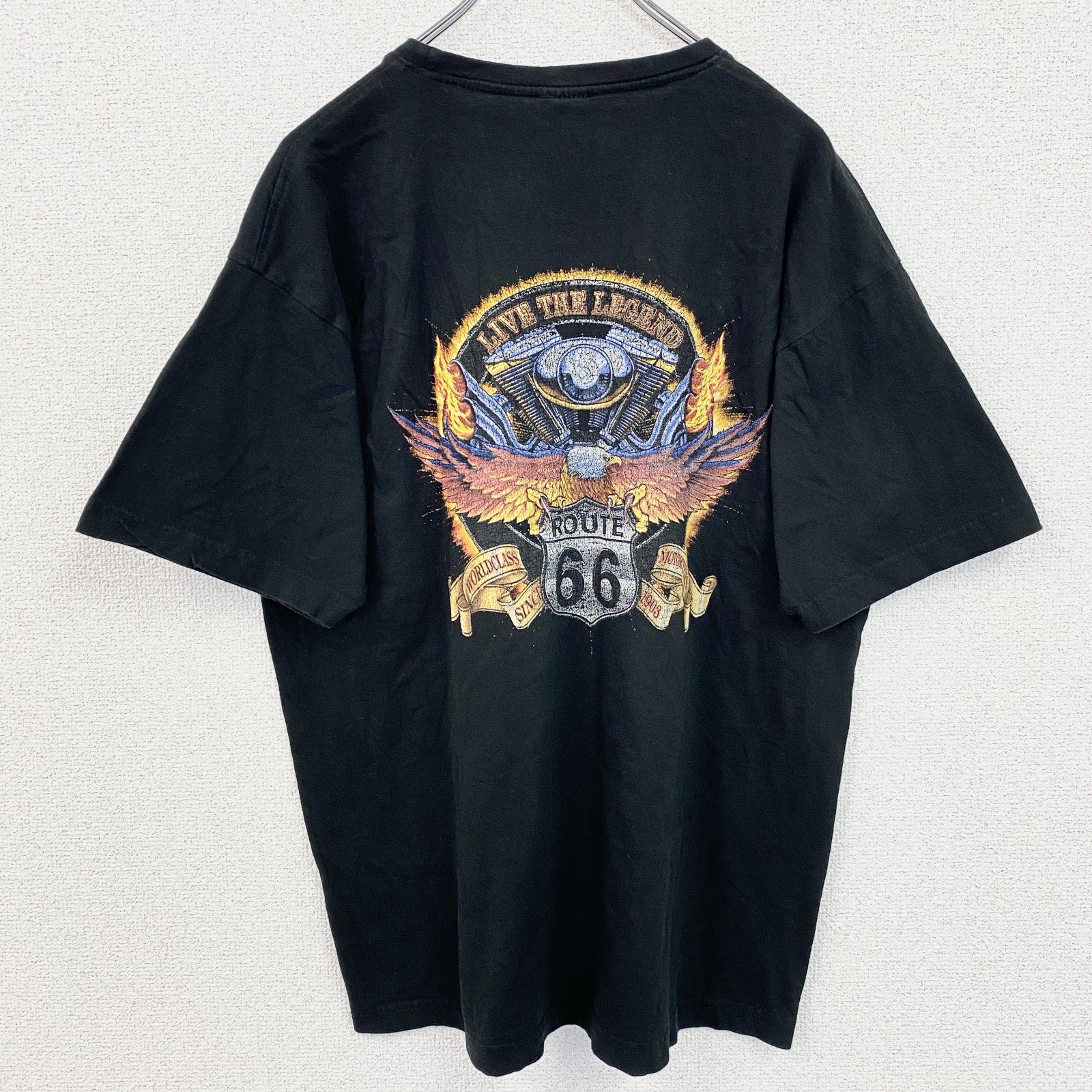 PADMA　半袖バックプリントアニマルTシャツ　Route66　イーグル　ハーレーダビッドソン風　クルーネック　黒　ブラック　XLサイズ