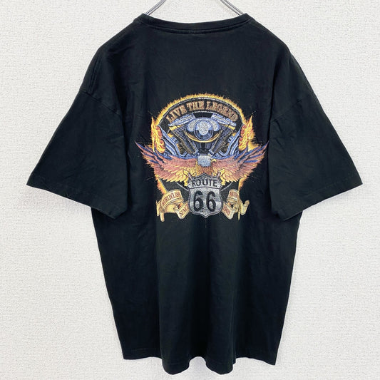 PADMA　半袖バックプリントアニマルTシャツ　Route66　イーグル　ハーレーダビッドソン風　クルーネック　黒　ブラック　XLサイズ