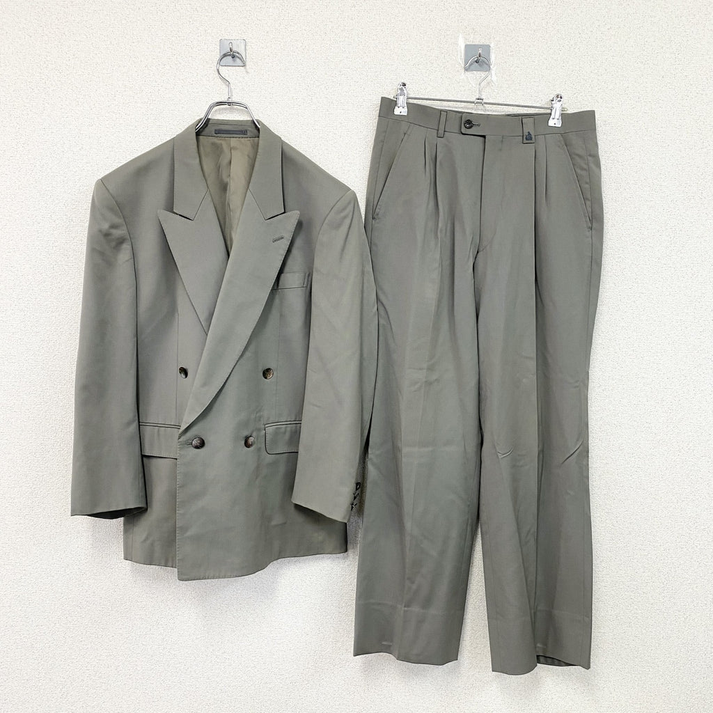 LANVIN　ランバン　ダブルスーツ　セットアップ　ヴィンテージ　グレー　カーキ　Sサイズ