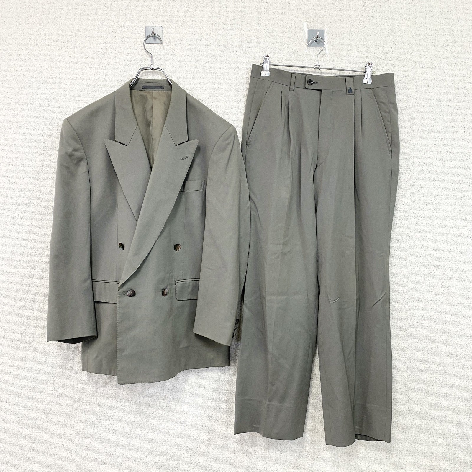 LANVIN　ランバン　ダブルスーツ　セットアップ　ヴィンテージ　グレー　カーキ　Sサイズ