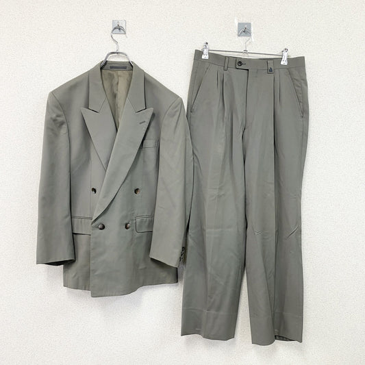 LANVIN　ランバン　ダブルスーツ　セットアップ　ヴィンテージ　グレー　カーキ　Sサイズ