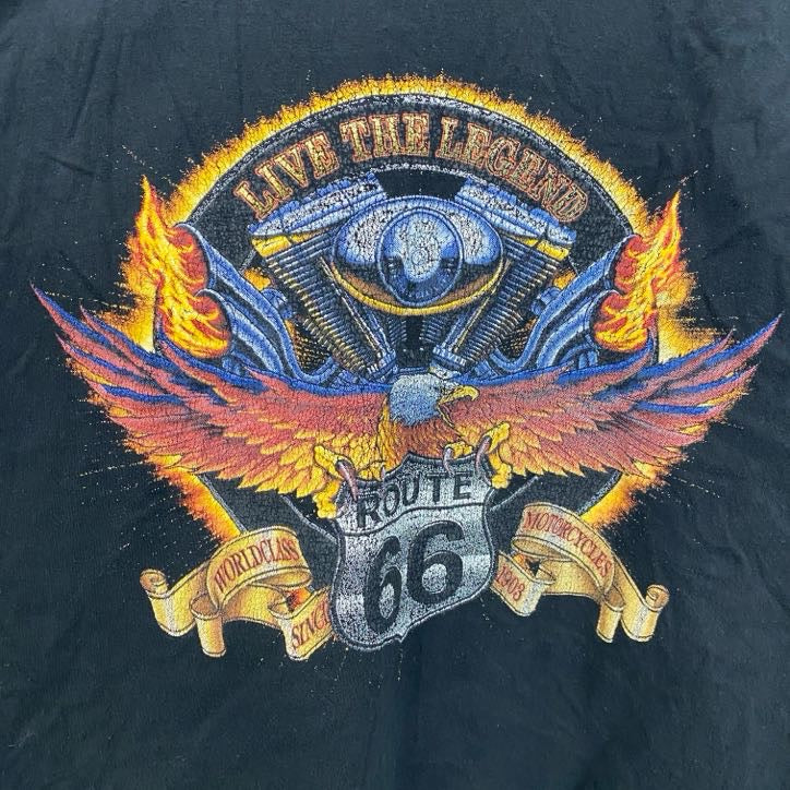 PADMA　半袖バックプリントアニマルTシャツ　Route66　イーグル　ハーレーダビッドソン風　クルーネック　黒　ブラック　XLサイズ