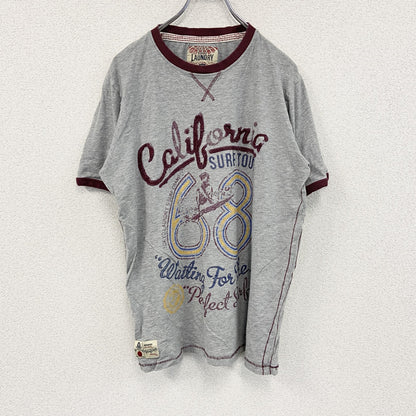 LAUNDRY　半袖リンガーTシャツ　シングルステッチ　前V　灰色　グレー　Lサイズ