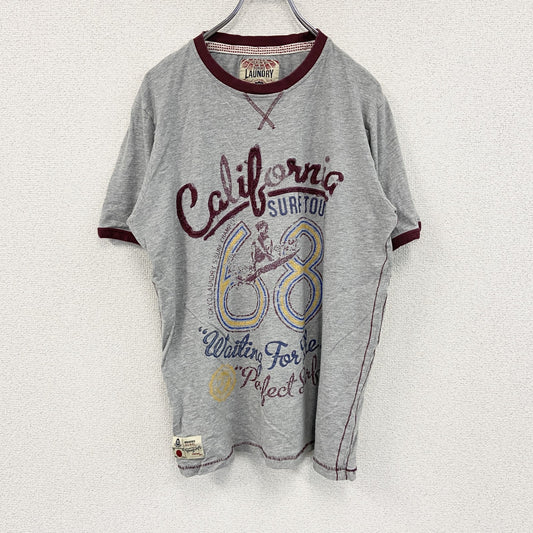LAUNDRY　半袖リンガーTシャツ　シングルステッチ　前V　灰色　グレー　Lサイズ