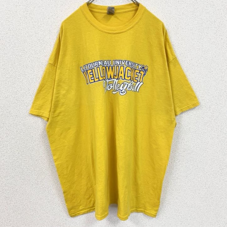 古着 used　GILDAN　ギルダン　半袖カレッジプリントTシャツ　ルトゥーノー大学　バレーボール　黄色　2XLサイズ