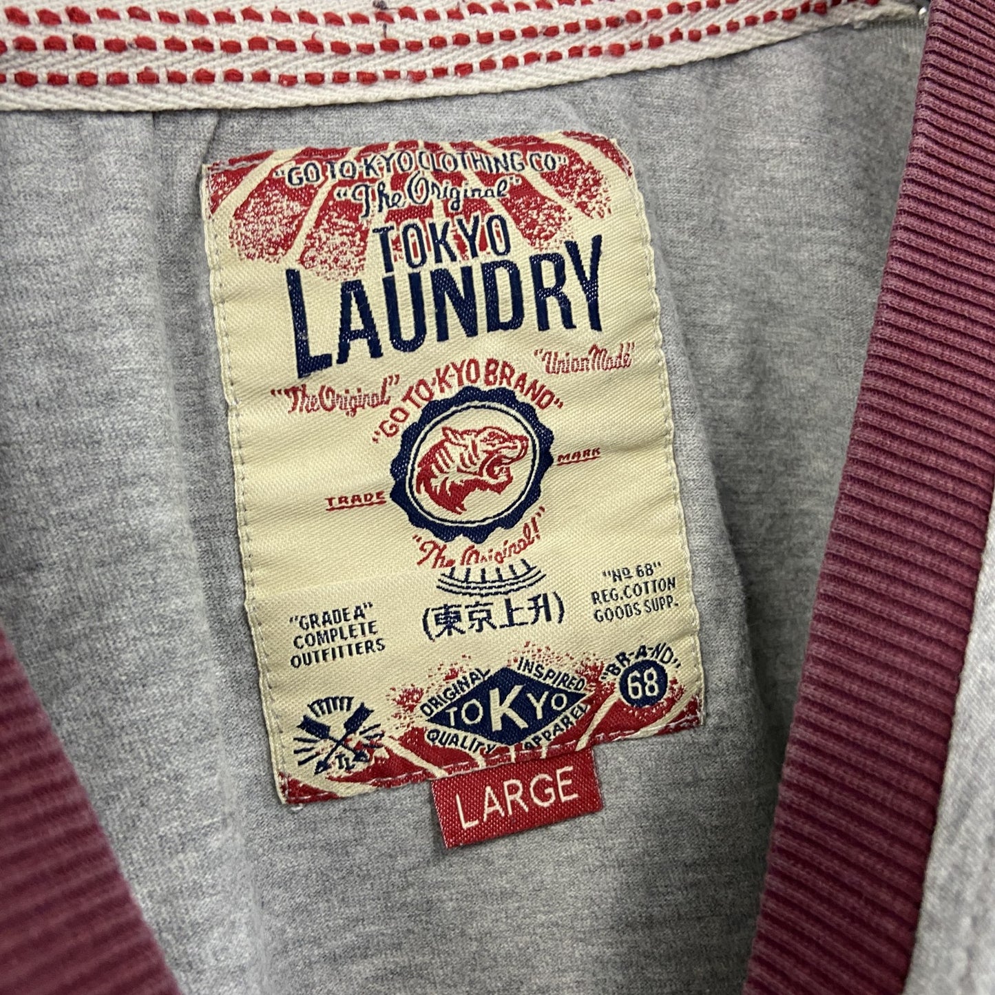 LAUNDRY　半袖リンガーTシャツ　シングルステッチ　前V　灰色　グレー　Lサイズ