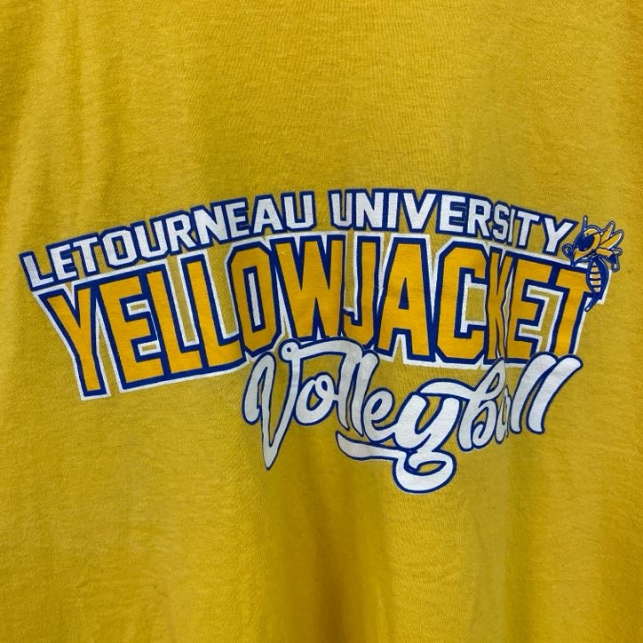 古着 used　GILDAN　ギルダン　半袖カレッジプリントTシャツ　ルトゥーノー大学　バレーボール　黄色　2XLサイズ
