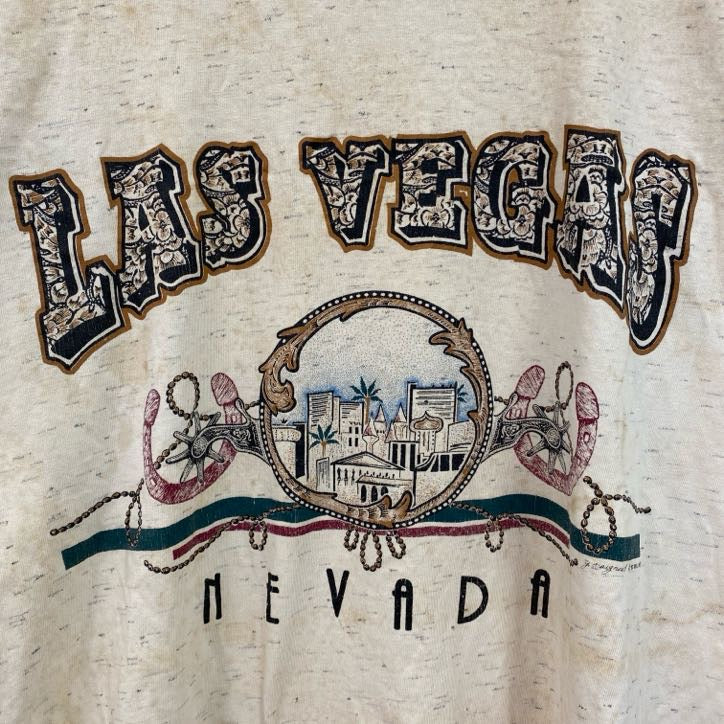 古着 used　90s　ONEITA　POWER-T　半袖プリントTシャツ　ラスベガス　LAS VEGAS　ベージュ　Mサイズ