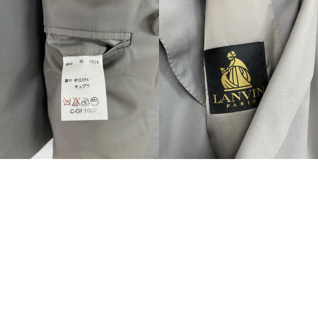 LANVIN　ランバン　ダブルスーツ　セットアップ　ヴィンテージ　グレー　カーキ　Sサイズ