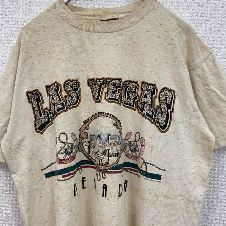 古着 used　90s　ONEITA　POWER-T　半袖プリントTシャツ　ラスベガス　LAS VEGAS　ベージュ　Mサイズ