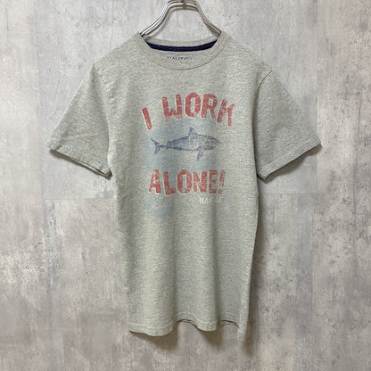 古着 used　NAUTICA　ノーティカ　半袖プリントTシャツ　サメ　鮫　グレー　レトロデザイン　クルーネック　Lサイズ