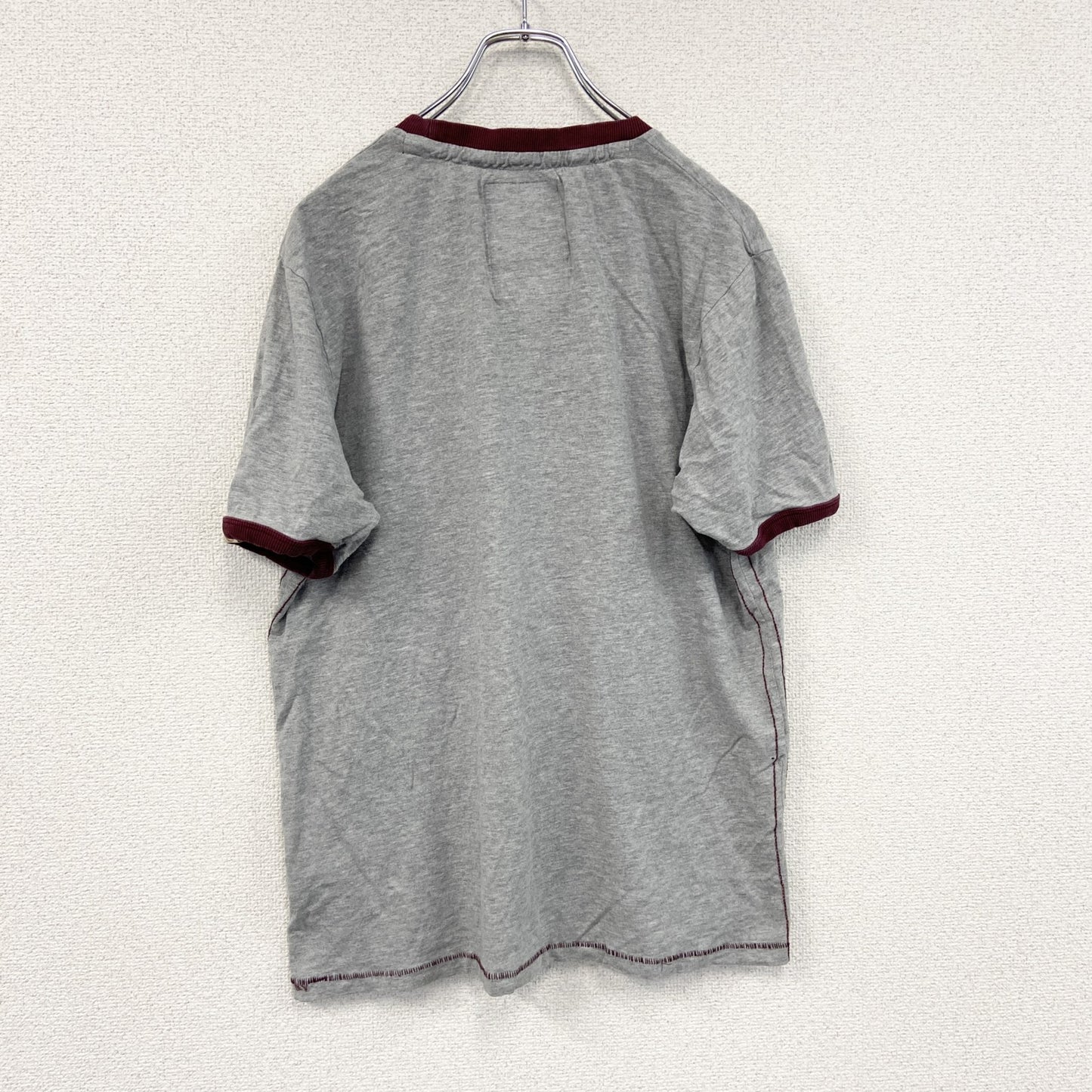 LAUNDRY　半袖リンガーTシャツ　シングルステッチ　前V　灰色　グレー　Lサイズ