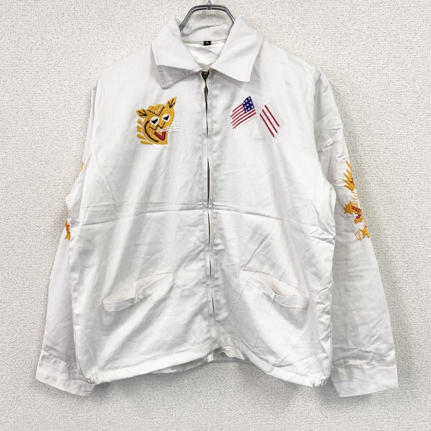 ベトジャン　ベトナムジャケット　スーベニアジャケット　ブルゾン　レプリカ　リメイク　刺繍　白　ホワイト　XLサイズ
