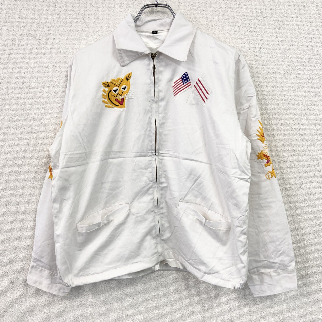 ベトジャン　ベトナムジャケット　スーベニアジャケット　ブルゾン　レプリカ　リメイク　刺繍　白　ホワイト　XLサイズ