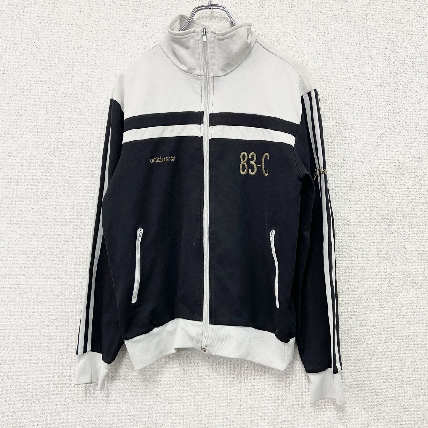00s　adidas　アディダス　トラックジャケット/ジャージ　刺繍ロゴ　ヴィンテージ　黒　ブラック　白　ホワイト　Mサイズ