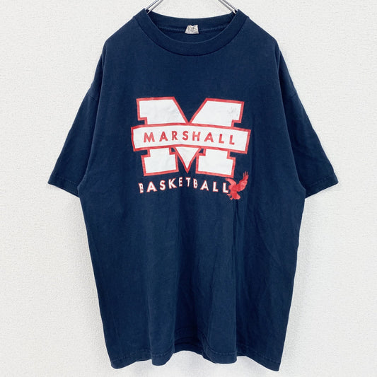 古着 used　ALSTYLE　半袖プリントTシャツ　バスケットボール　MARSHALL　クルーネック　ネイビー　XLサイズ