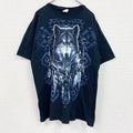 古着 used　FRUIT OF OF THE LOOＭ　半袖アニマルプリントTシャツ　狼　クルーネック　黒　ブラック　Lサイズ