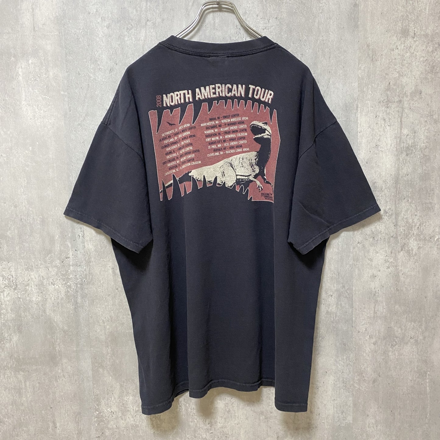 古着 used　半袖アニマル柄プリントTシャツ　恐竜　バックプリント　レトロデザイン　クルーネック　ビッグシルエット　XLサイズ