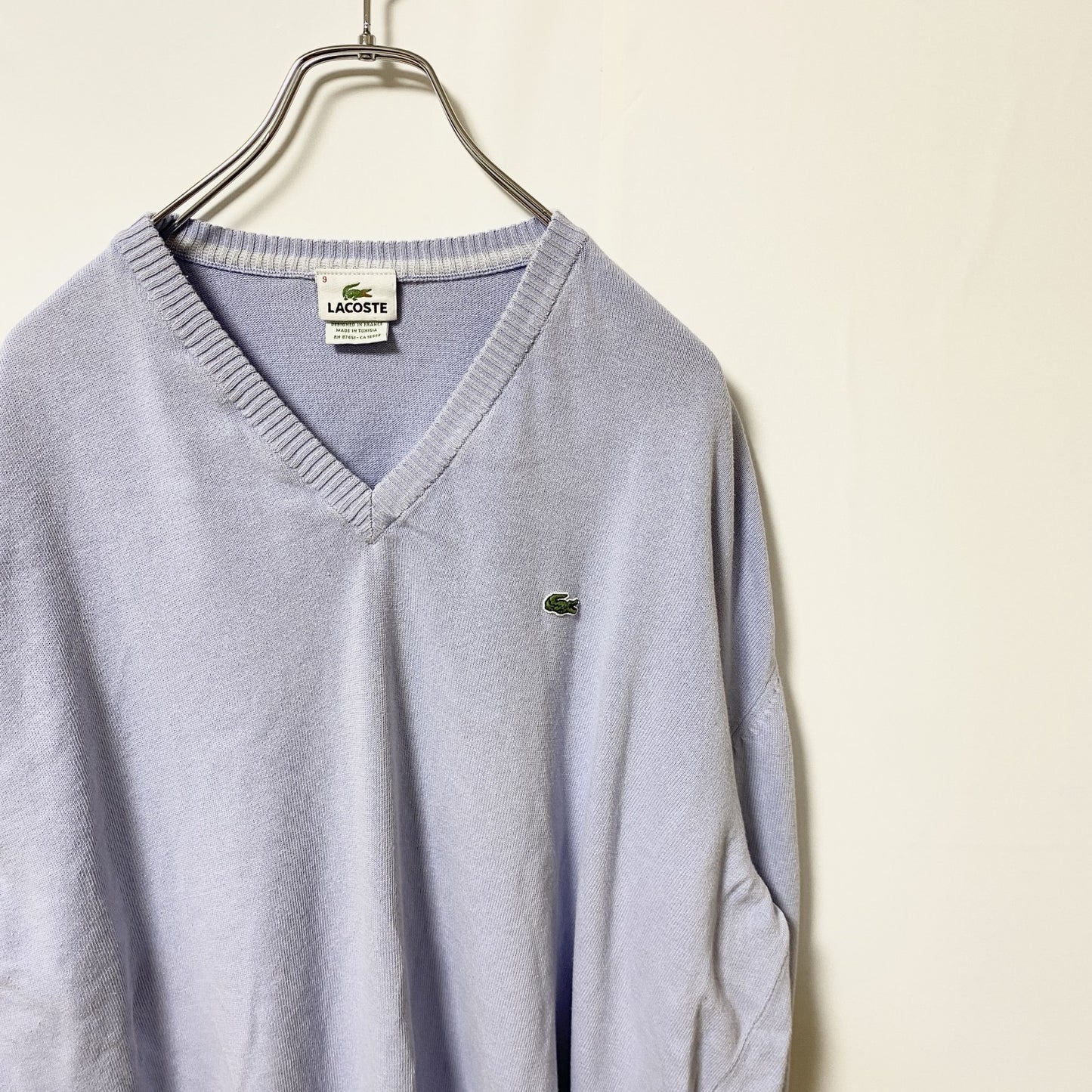 LACOSTE ラコステ　長袖Vネックニット　セーター　ワンポイントロゴ刺繍　オーバーサイズ　XXLサイズ