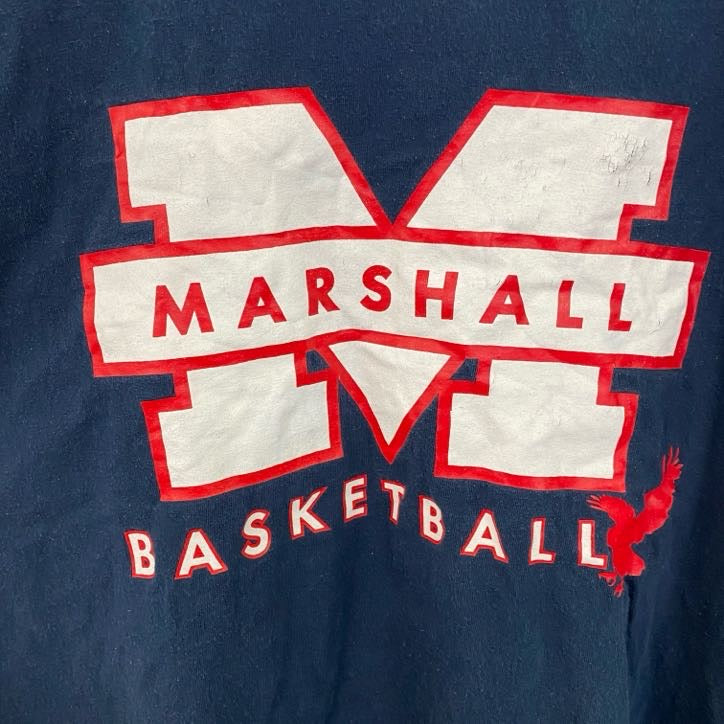 古着 used　ALSTYLE　半袖プリントTシャツ　バスケットボール　MARSHALL　クルーネック　ネイビー　XLサイズ
