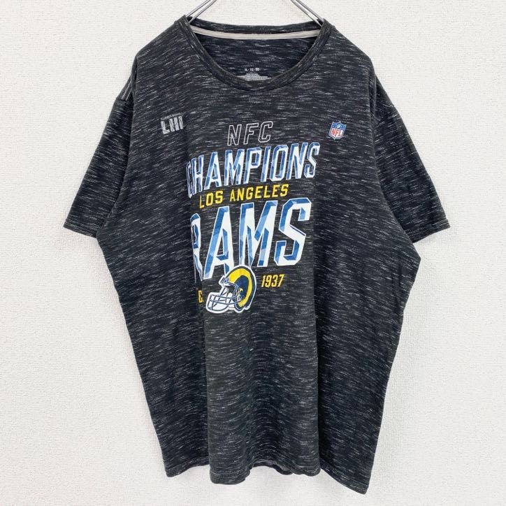 古着 used　NFL　半袖プリントTシャツ　ラムズ　アメフト　ロサンゼルス　NFCチャンピオンズ　グレー　XLサイズ