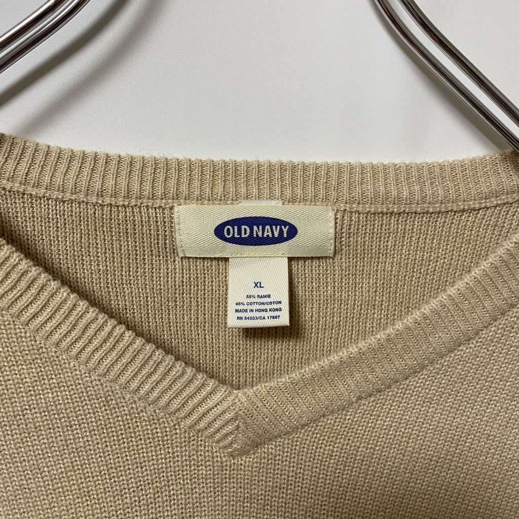 古着 used　OLD NAVY　オールドネイビー　長袖Vネックニット　セーター　ライン　ベージュ　オーバーサイズ　XLサイズ