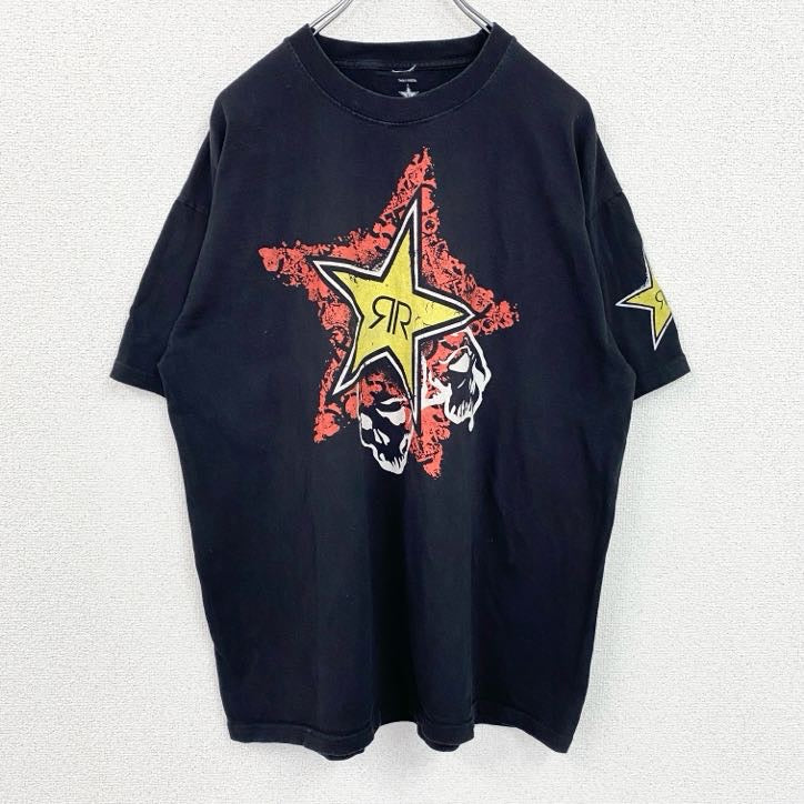 古着 used　THIS IS INSIDE　半袖両面プリントTシャツ　ROCKSTAR　星　エナジードリンク　黒　XLサイズ