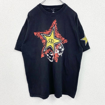 古着 used　THIS IS INSIDE　半袖両面プリントTシャツ　ROCKSTAR　星　エナジードリンク　黒　XLサイズ