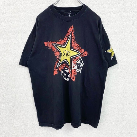 古着 used　THIS IS INSIDE　半袖両面プリントTシャツ　ROCKSTAR　星　エナジードリンク　黒　XLサイズ