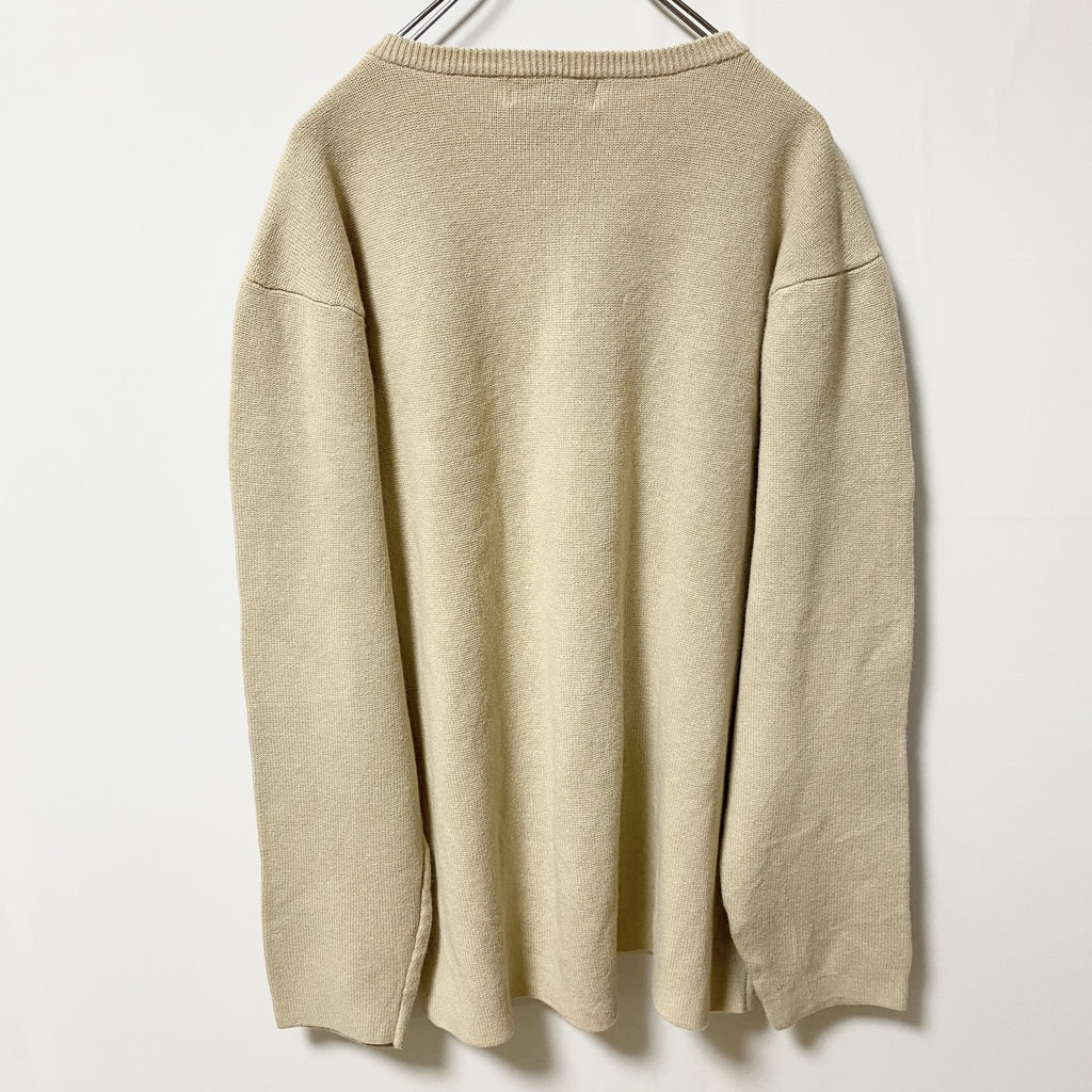 古着 used　OLD NAVY　オールドネイビー　長袖Vネックニット　セーター　ライン　ベージュ　オーバーサイズ　XLサイズ