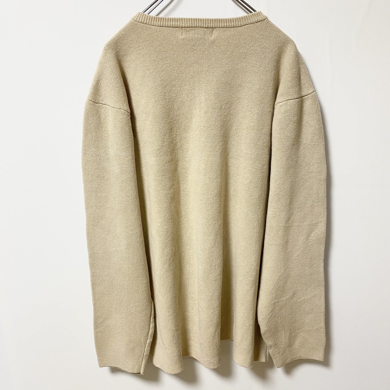 古着 used　OLD NAVY　オールドネイビー　長袖Vネックニット　セーター　ライン　ベージュ　オーバーサイズ　XLサイズ