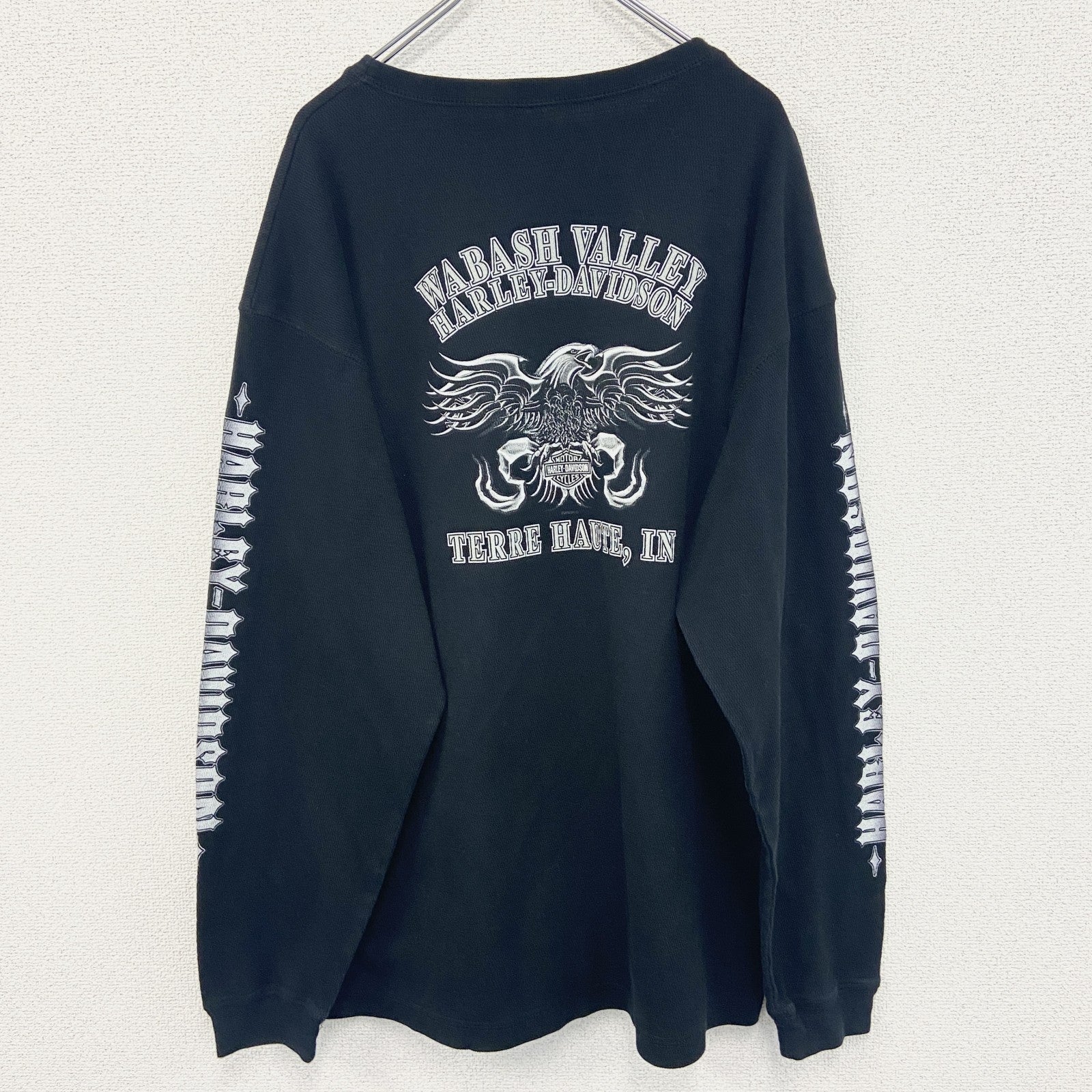 古着 used　HARLEY DAVIDSON　ハーレーダビッドソン　長袖Tシャツ　ドクロ　ファイヤーパターン　黒　ブラック