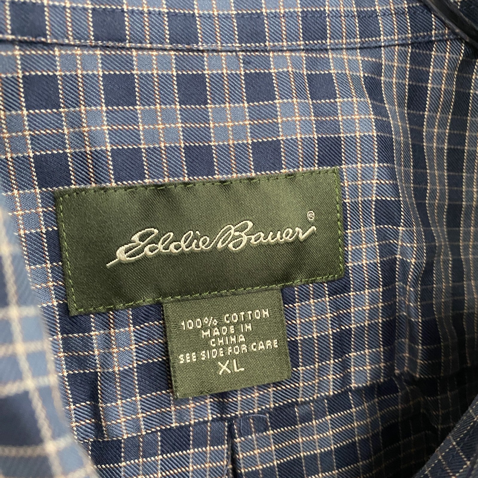 Eddie Bauer　エディーバウアー　長袖シャツ　ボタンダウンシャツ　チェック柄　青　ブルー　XLサイズ