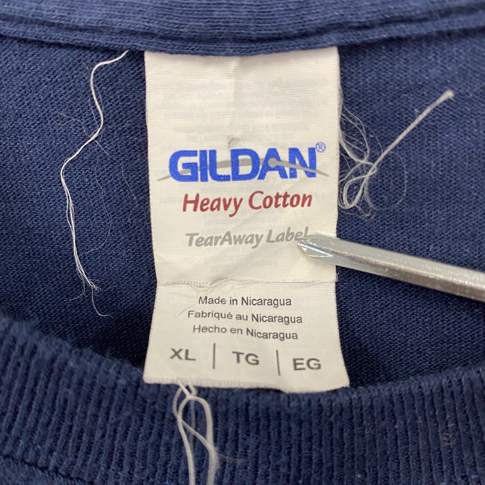 GILDAN　ギルダン　半袖Tシャツ　3連プリント　カレッジタイプ　紺　ネイビー　XLサイズ
