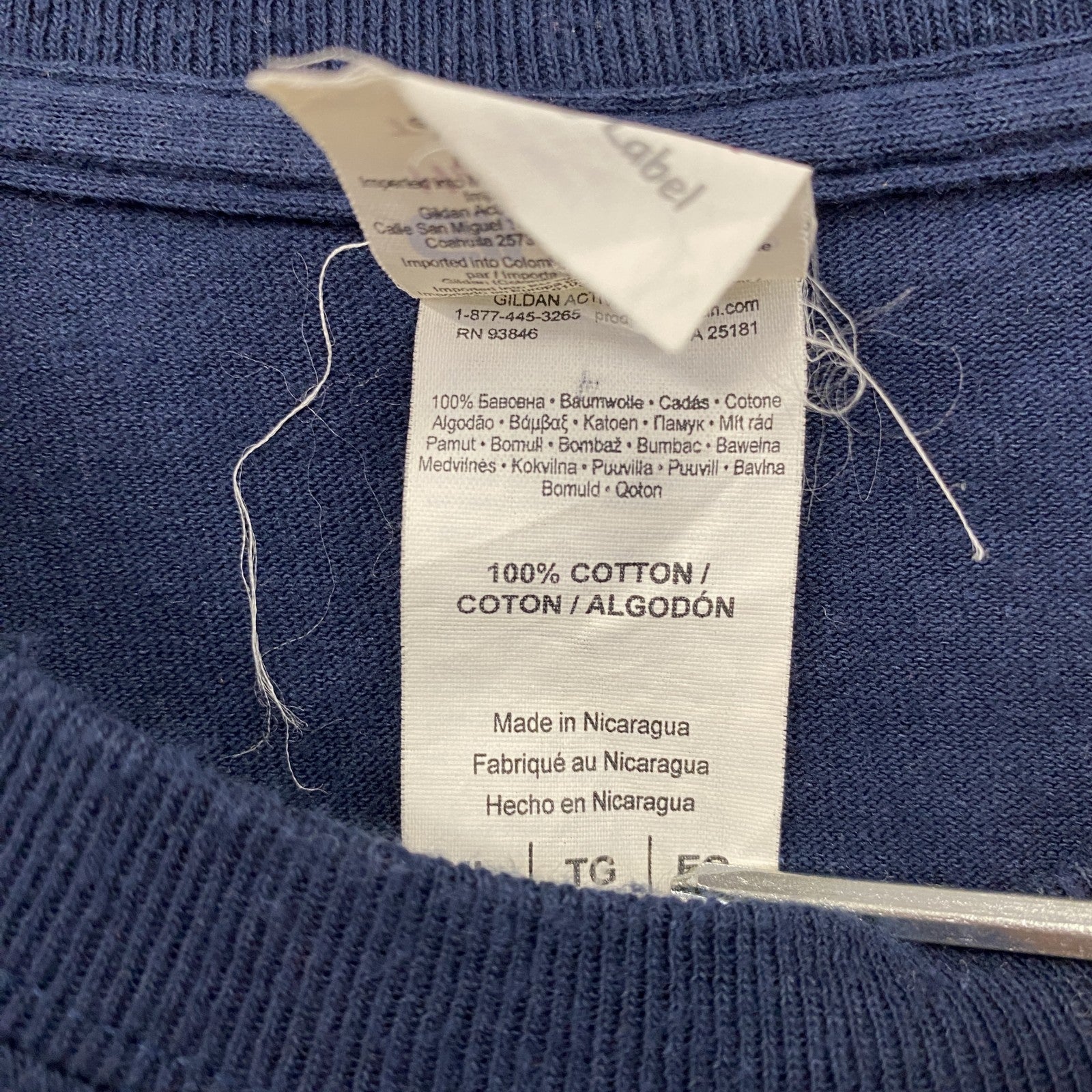 GILDAN　ギルダン　半袖Tシャツ　3連プリント　カレッジタイプ　紺　ネイビー　XLサイズ